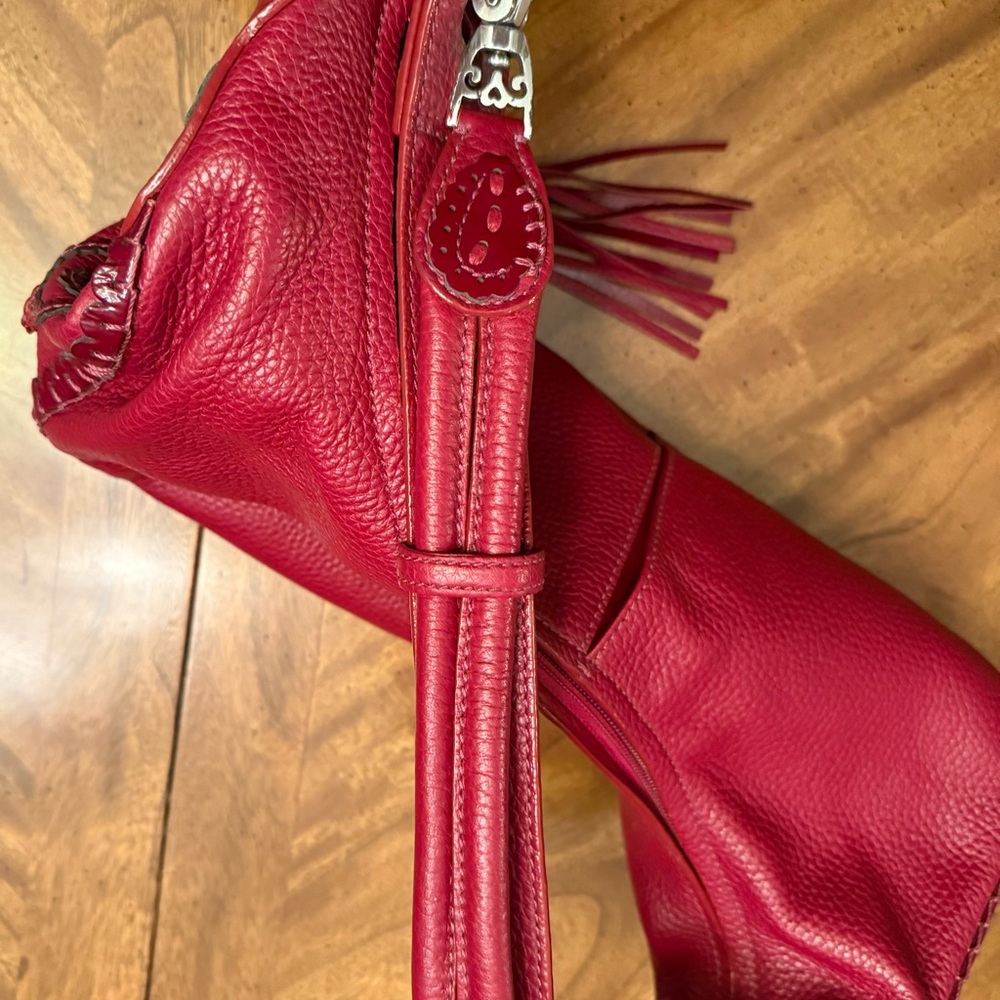 Brighton Ivanka Hobo Red Pebbled Leather Women's Purse With Paisley Accents - Picture 8 of 13